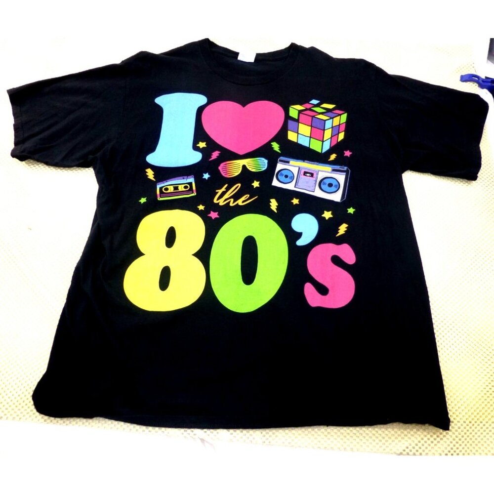 I Love The 80s Port & Company XL T-Shirt Black 100% Cotton Neon Graphics Retro S